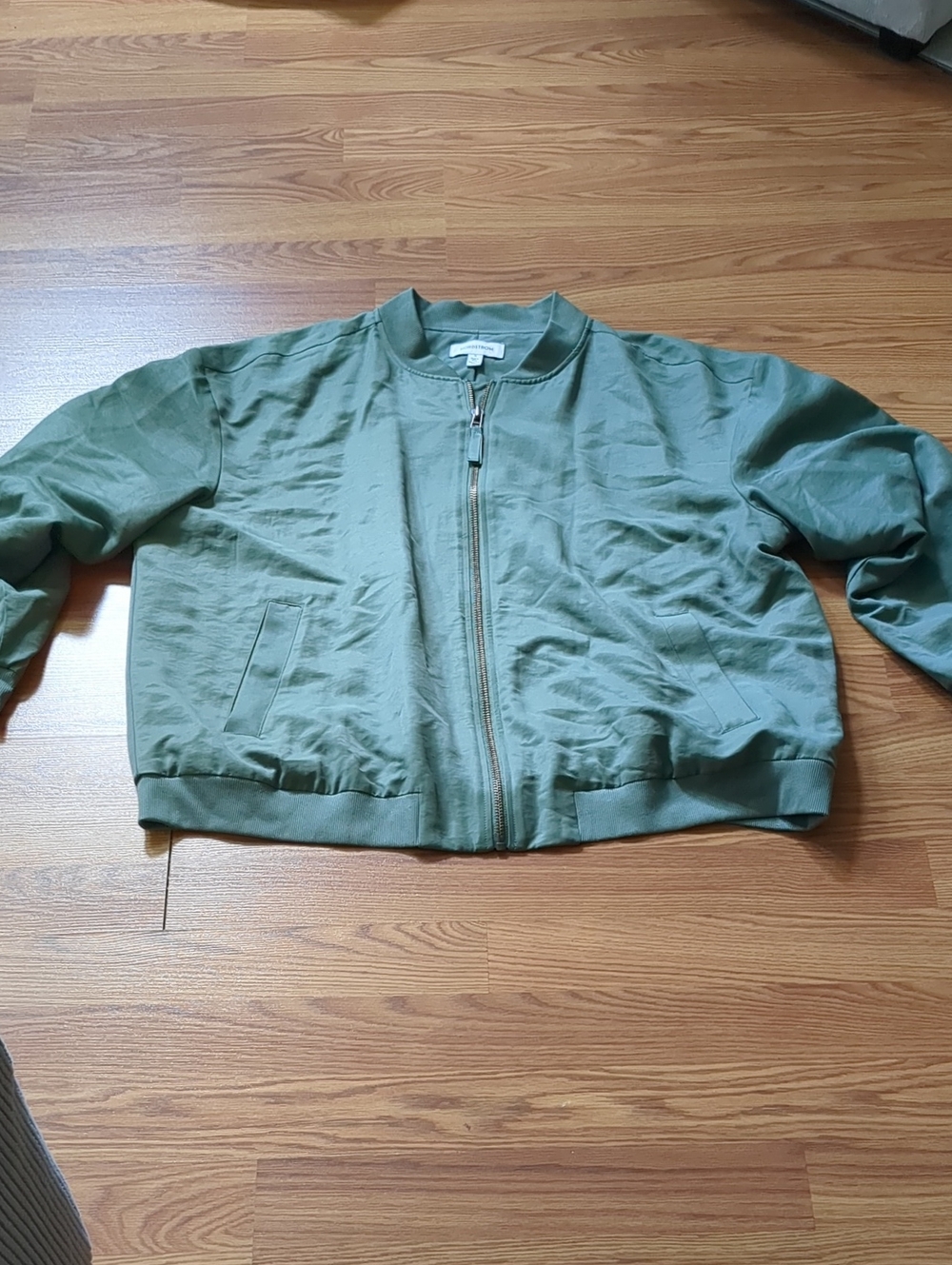 Nordstrom Women's Sage Green Lightweight Zip Front Bomber Jacket
